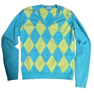 Lilly Pulitzer Bright Argyle Long Sleeve VNeck Sweater Size Medium